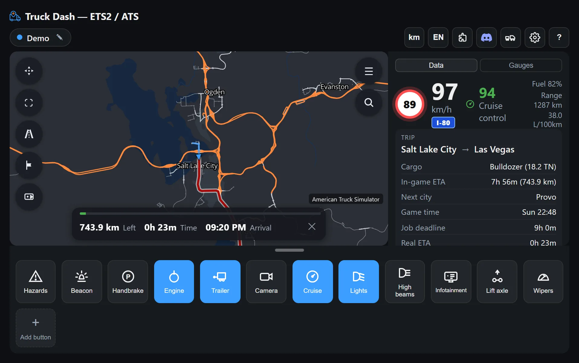 Truck Dash live dashboard on desktop