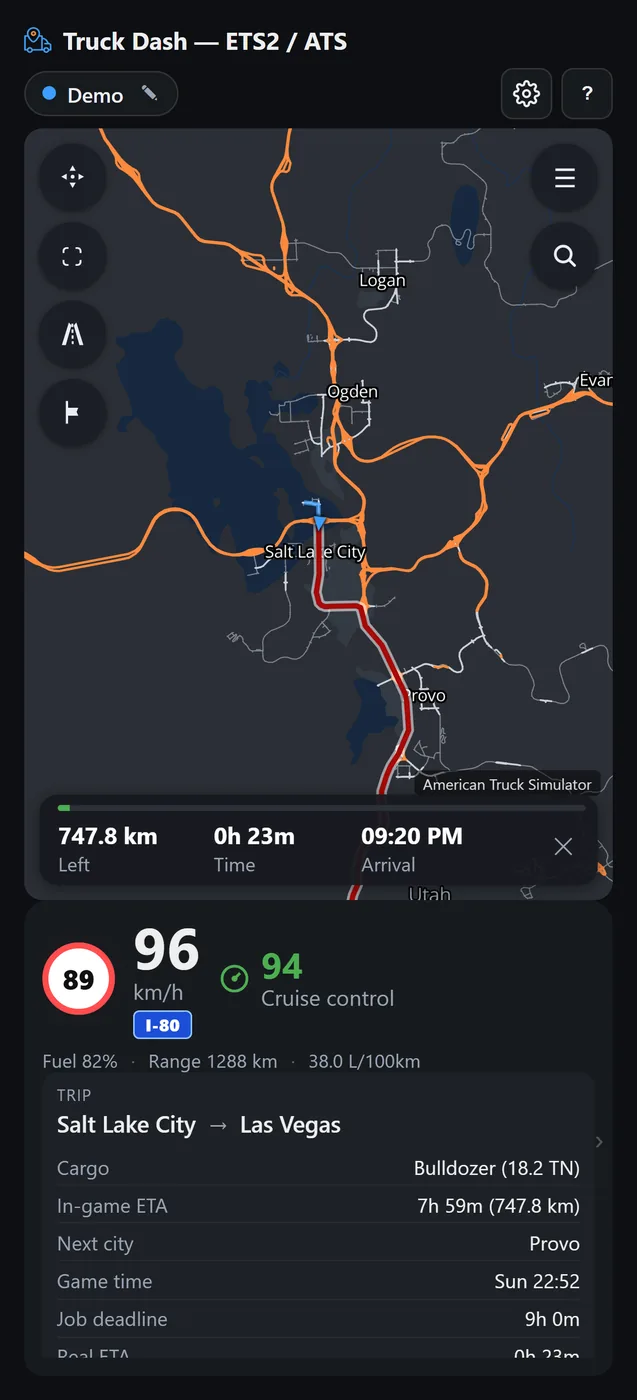 Truck Dash GPS navigation mode, zoomed out